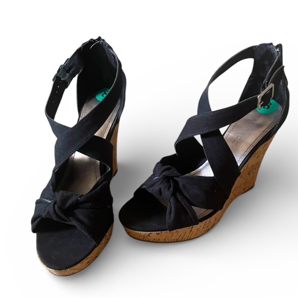 Black Wedge Shoes with Strappy Design